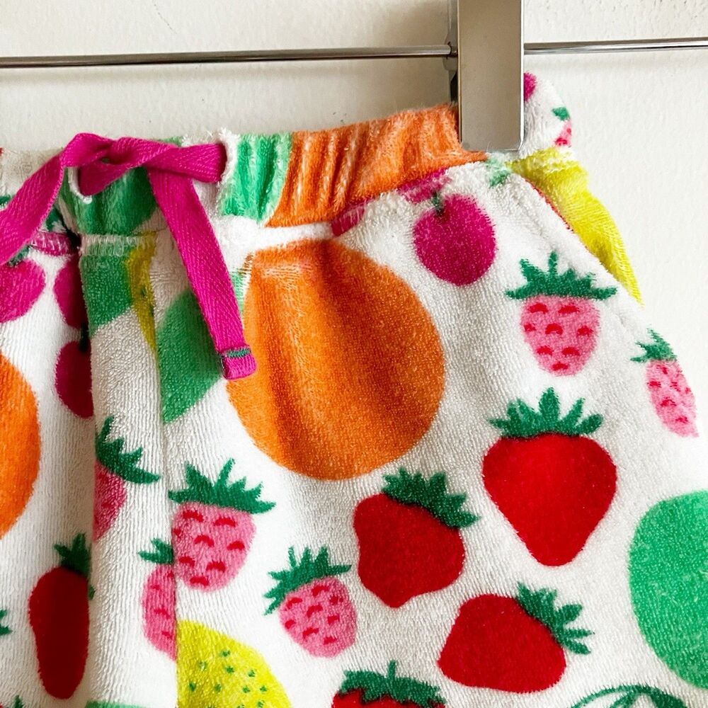 Mini Boden Girls Size 6 Fruit Print Terry Cloth Shorts Pockets Strawberry Orange - Picture 2 of 6
